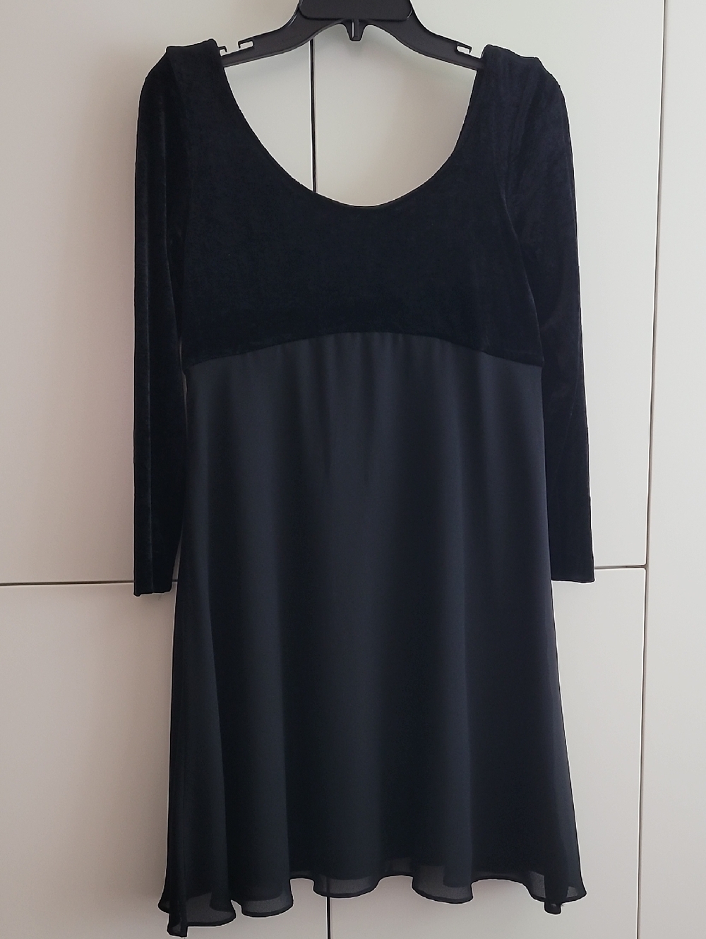 JS Collections Black Velvet Bodice Long-Sleeve A-Line Dress